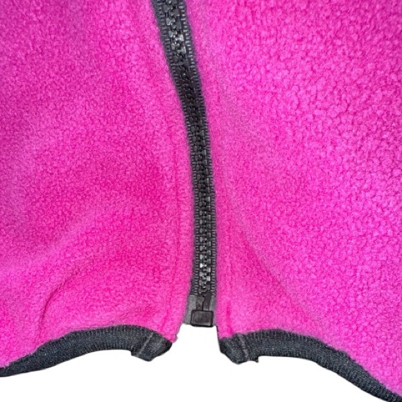 London Fog Fuchsia Fleece Jacket Black Ribbing Pockets Cinched Hem - Picture 6 of 10